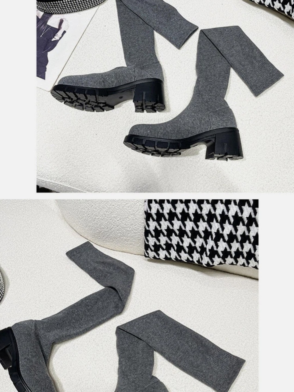 Gray Over-the-Knee Knit Platform Boots, "Sock Boots" Sz 6/ 6.5 - Picture 5 of 7